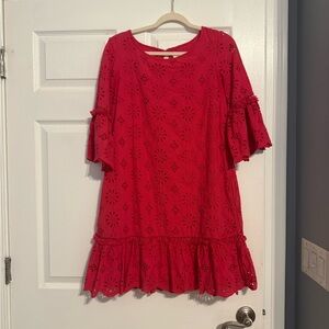 Anthropologie Coral Eyelet Dress